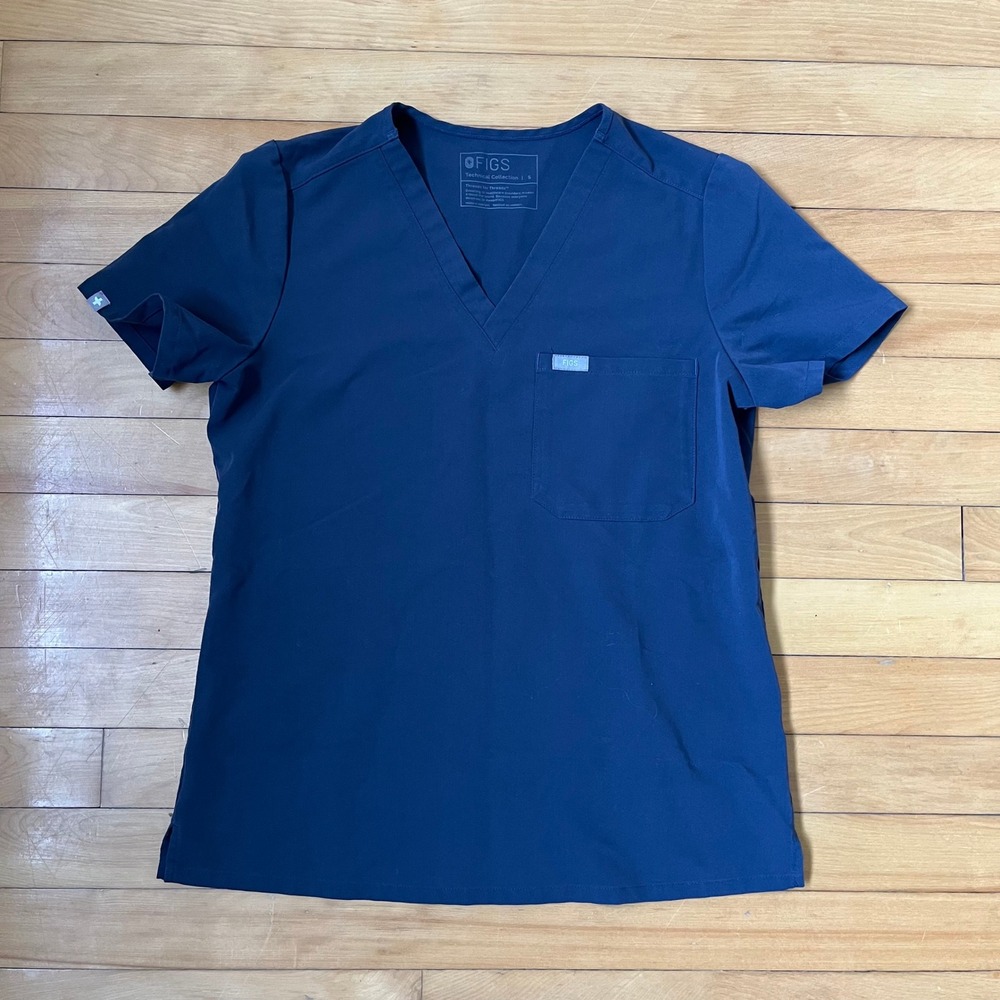 FIGS Technical Collection Navy Blue V-Neck Scrub Top Small One Pocket FIONx
